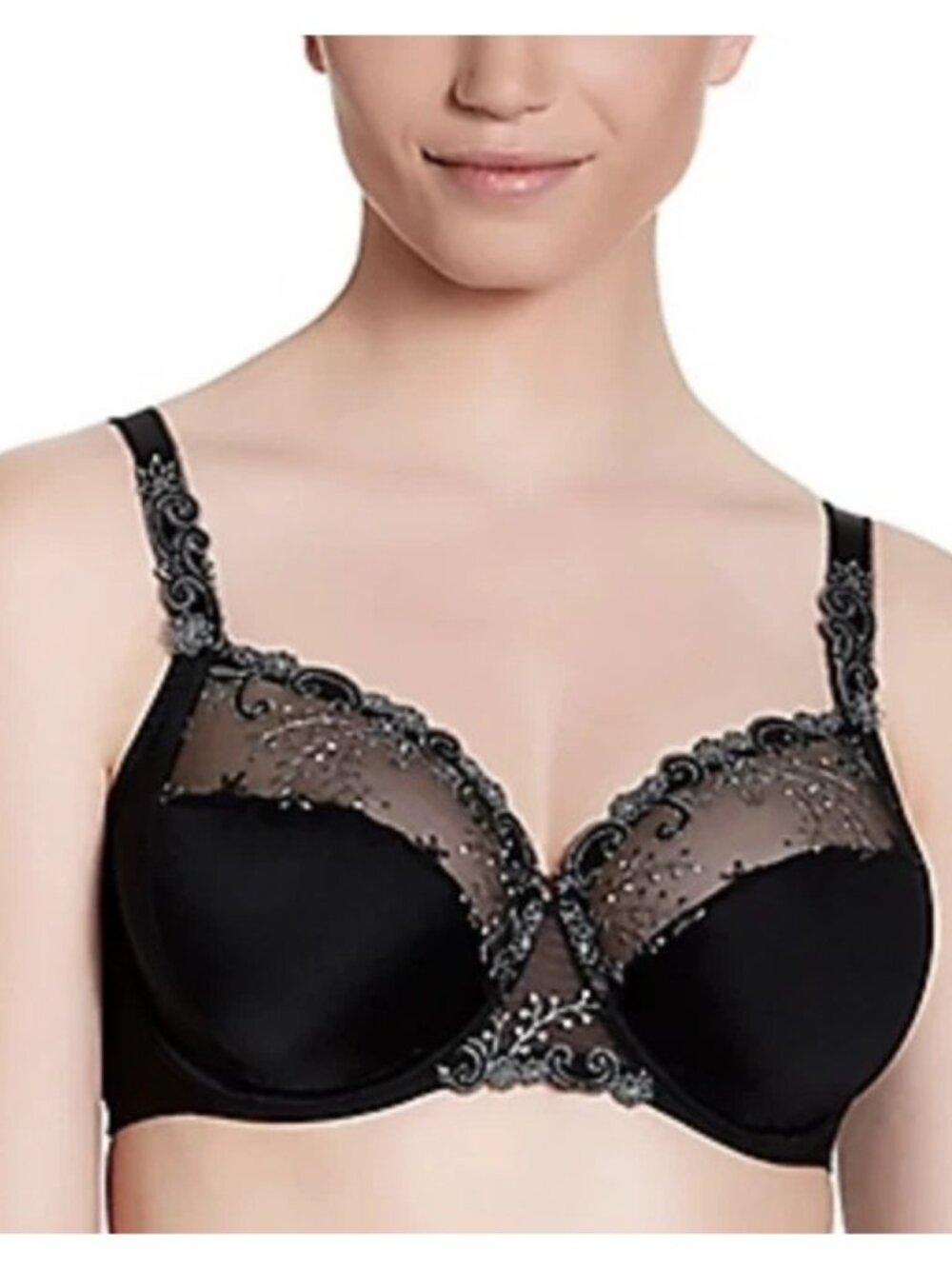 Simone Perele Womens Black Delice Embroidered Underwire Bra L49628 Size 34G
